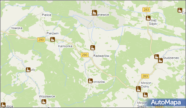 mapa Radwanów gmina Kożuchów, Radwanów gmina Kożuchów na mapie Targeo