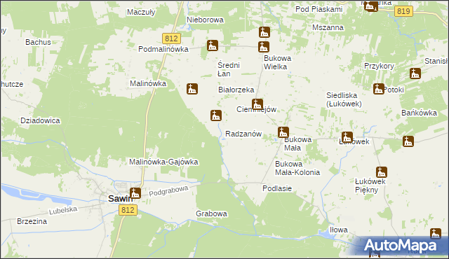 mapa Radzanów gmina Sawin, Radzanów gmina Sawin na mapie Targeo