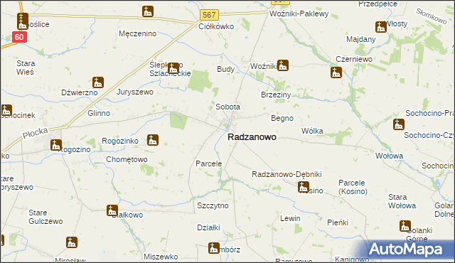 mapa Radzanowo, Radzanowo na mapie Targeo