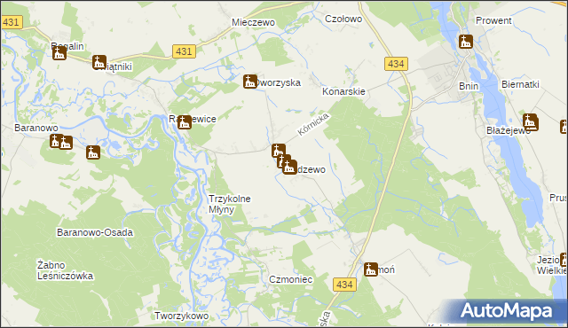 mapa Radzewo gmina Kórnik, Radzewo gmina Kórnik na mapie Targeo