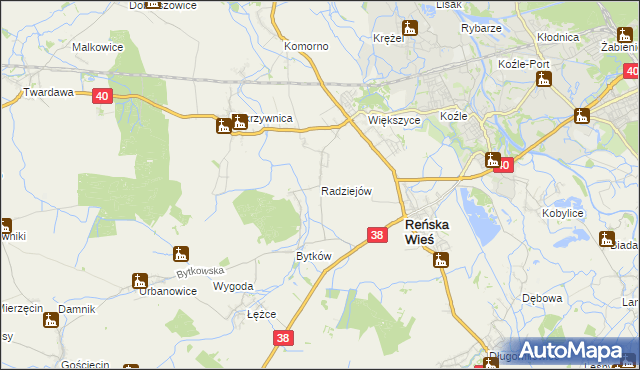 mapa Radziejów gmina Reńska Wieś, Radziejów gmina Reńska Wieś na mapie Targeo