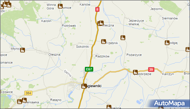 mapa Radzików gmina Łagiewniki, Radzików gmina Łagiewniki na mapie Targeo