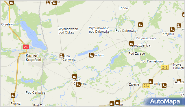 mapa Radzim gmina Kamień Krajeński, Radzim gmina Kamień Krajeński na mapie Targeo