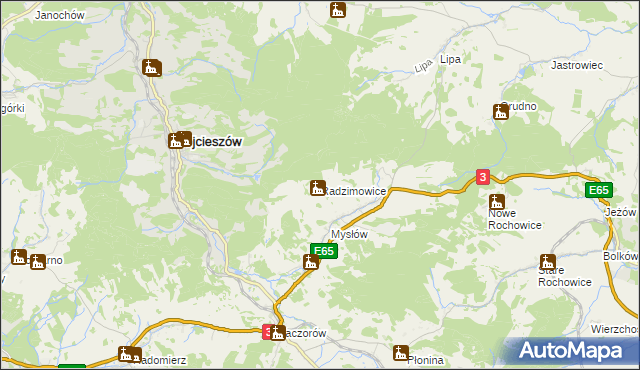 mapa Radzimowice gmina Bolków, Radzimowice gmina Bolków na mapie Targeo