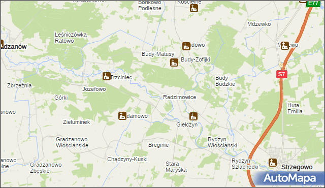 mapa Radzimowice gmina Strzegowo, Radzimowice gmina Strzegowo na mapie Targeo