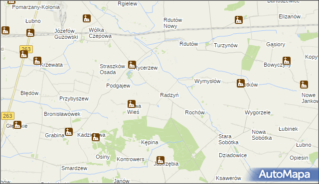 mapa Radzyń gmina Grabów, Radzyń gmina Grabów na mapie Targeo