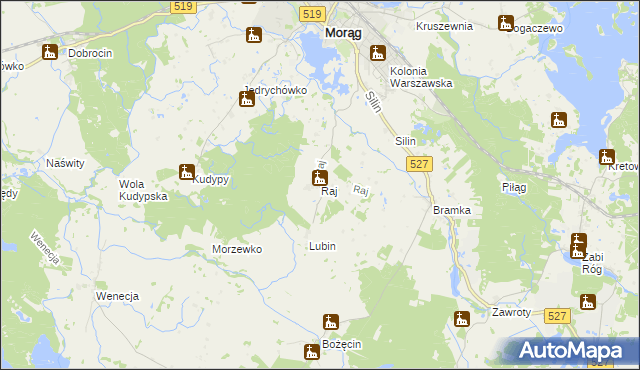 mapa Raj gmina Morąg, Raj gmina Morąg na mapie Targeo