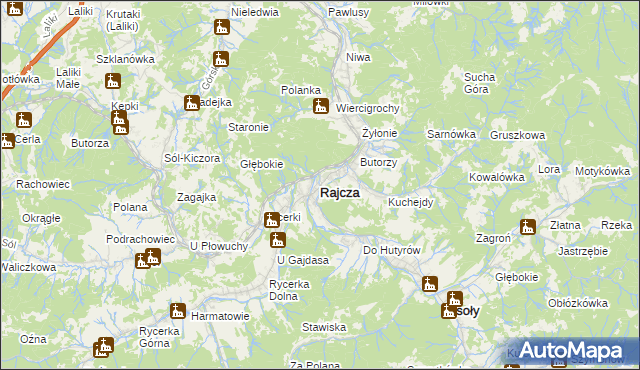 mapa Rajcza, Rajcza na mapie Targeo