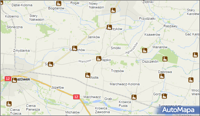 mapa Rajsko gmina Opatówek, Rajsko gmina Opatówek na mapie Targeo