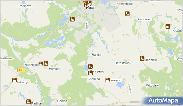 mapa Rajsko gmina Recz, Rajsko gmina Recz na mapie Targeo