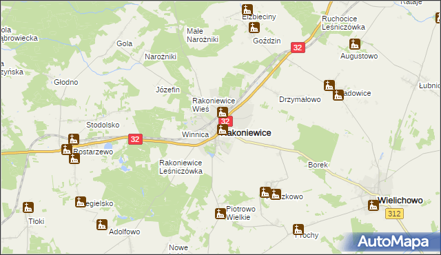 mapa Rakoniewice, Rakoniewice na mapie Targeo