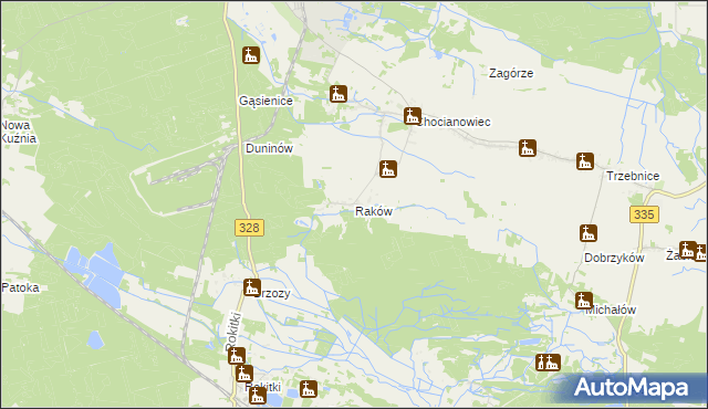 mapa Raków gmina Chocianów, Raków gmina Chocianów na mapie Targeo