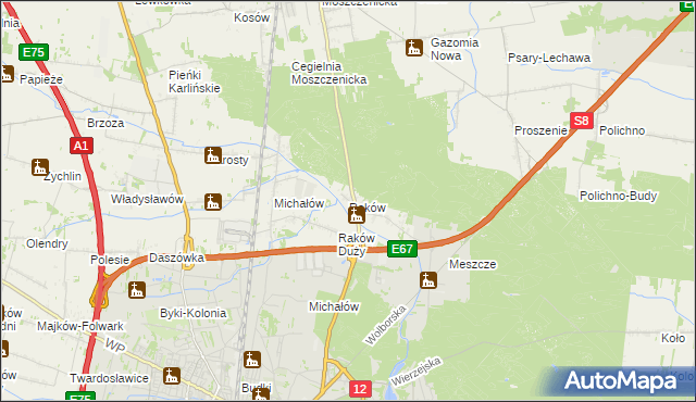 mapa Raków gmina Moszczenica, Raków gmina Moszczenica na mapie Targeo