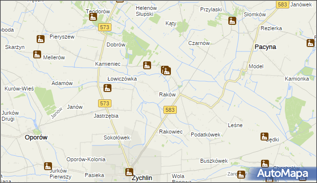 mapa Raków gmina Pacyna, Raków gmina Pacyna na mapie Targeo