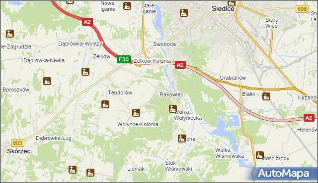 mapa Rakowiec gmina Siedlce, Rakowiec gmina Siedlce na mapie Targeo