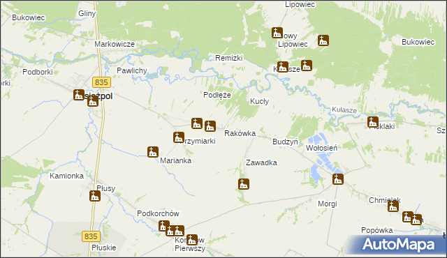 mapa Rakówka gmina Księżpol, Rakówka gmina Księżpol na mapie Targeo