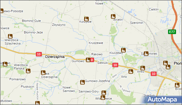 mapa Rakowo gmina Dzierzążnia, Rakowo gmina Dzierzążnia na mapie Targeo