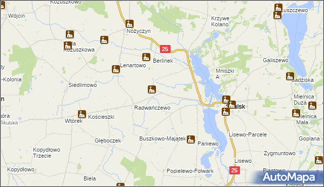 mapa Rakowo gmina Skulsk, Rakowo gmina Skulsk na mapie Targeo