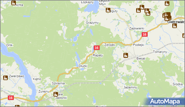 mapa Rapaty gmina Gietrzwałd, Rapaty gmina Gietrzwałd na mapie Targeo