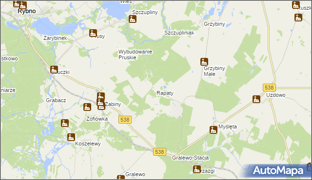 mapa Rapaty gmina Rybno, Rapaty gmina Rybno na mapie Targeo