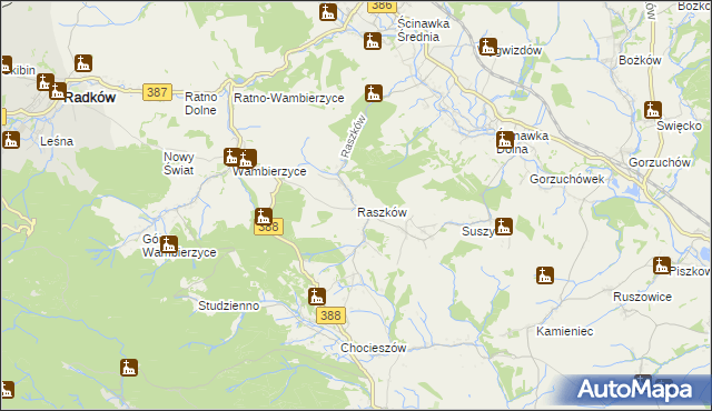 mapa Raszków gmina Radków, Raszków gmina Radków na mapie Targeo