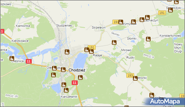 mapa Rataje gmina Chodzież, Rataje gmina Chodzież na mapie Targeo