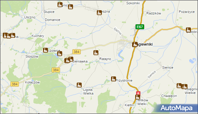 mapa Ratajno, Ratajno na mapie Targeo