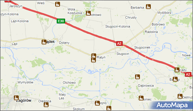 mapa Ratyń gmina Lądek, Ratyń gmina Lądek na mapie Targeo
