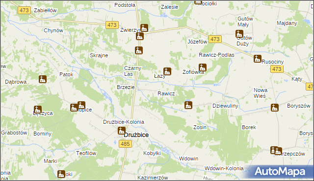 mapa Rawicz gmina Drużbice, Rawicz gmina Drużbice na mapie Targeo
