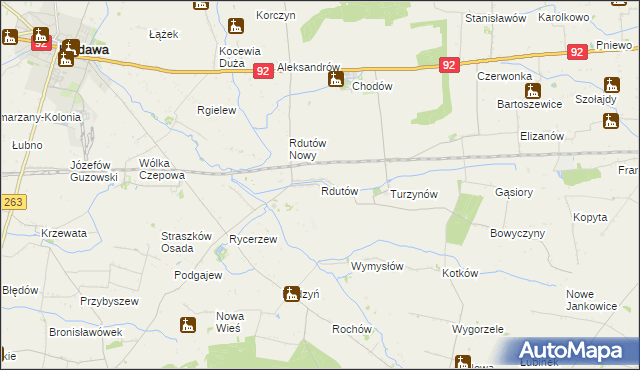 mapa Rdutów gmina Chodów, Rdutów gmina Chodów na mapie Targeo