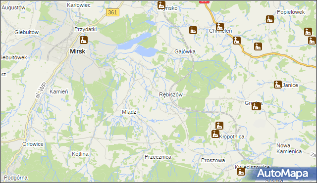 mapa Rębiszów, Rębiszów na mapie Targeo