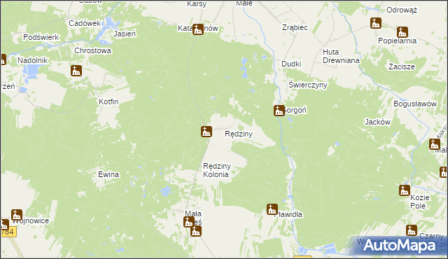 mapa Rędziny gmina Żytno, Rędziny gmina Żytno na mapie Targeo