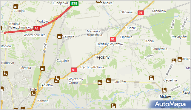 mapa Rędziny powiat częstochowski, Rędziny powiat częstochowski na mapie Targeo