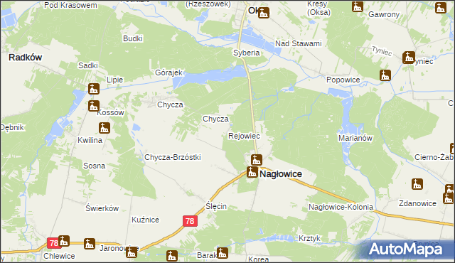 mapa Rejowiec gmina Nagłowice, Rejowiec gmina Nagłowice na mapie Targeo