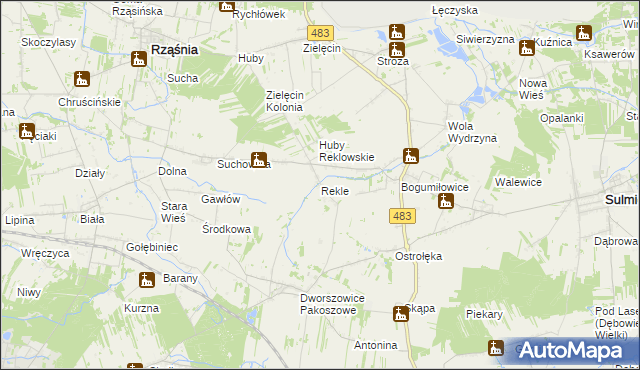 mapa Rekle gmina Rząśnia, Rekle gmina Rząśnia na mapie Targeo