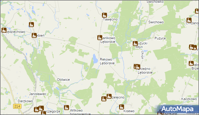 mapa Rekowo Lęborskie, Rekowo Lęborskie na mapie Targeo