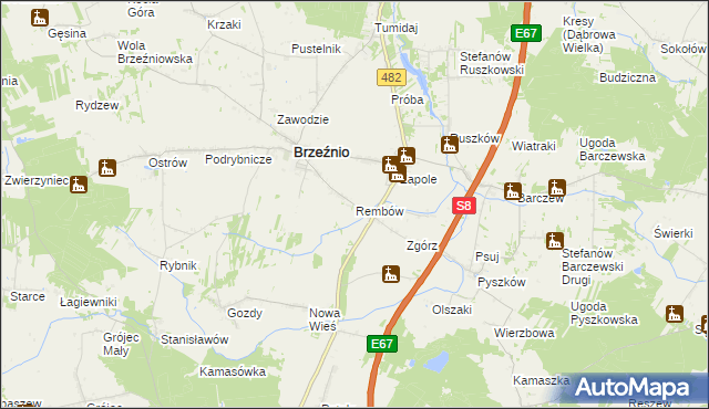 mapa Rembów gmina Brzeźnio, Rembów gmina Brzeźnio na mapie Targeo