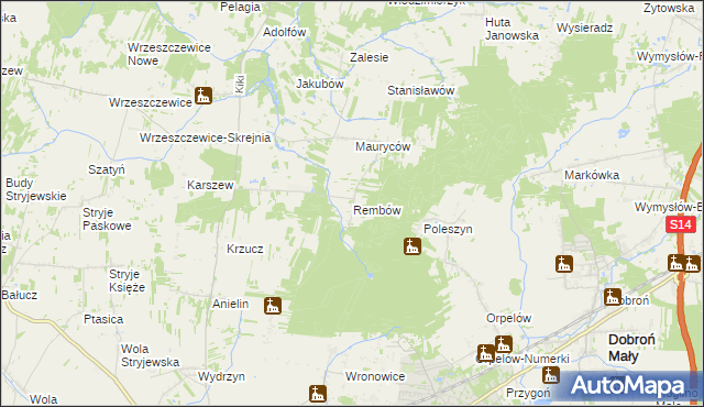 mapa Rembów gmina Łask, Rembów gmina Łask na mapie Targeo