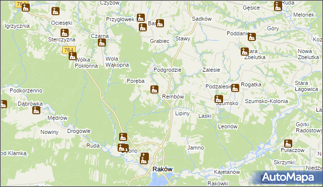 mapa Rembów gmina Raków, Rembów gmina Raków na mapie Targeo