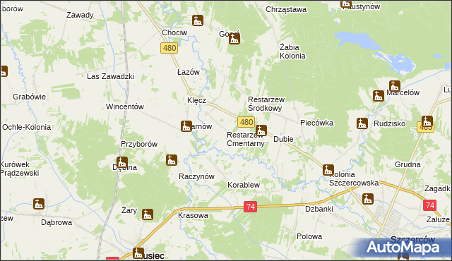 mapa Restarzew Cmentarny, Restarzew Cmentarny na mapie Targeo