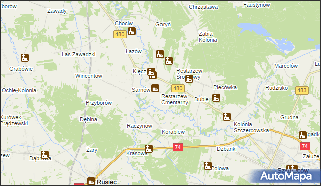 mapa Restarzew Cmentarny, Restarzew Cmentarny na mapie Targeo