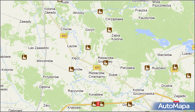 mapa Restarzew Środkowy, Restarzew Środkowy na mapie Targeo