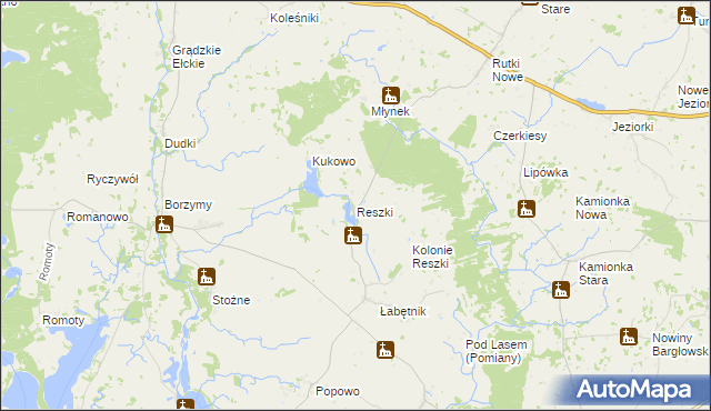 mapa Reszki gmina Bargłów Kościelny, Reszki gmina Bargłów Kościelny na mapie Targeo