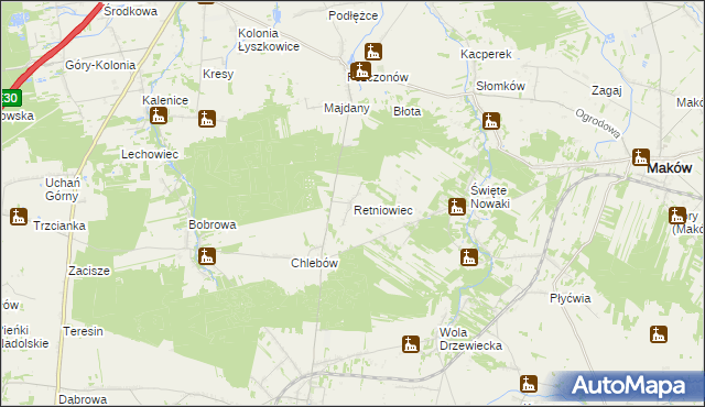 mapa Retniowiec, Retniowiec na mapie Targeo