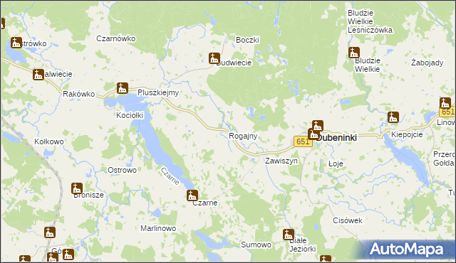 mapa Rogajny gmina Dubeninki, Rogajny gmina Dubeninki na mapie Targeo