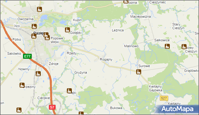 mapa Rogajny gmina Pasłęk, Rogajny gmina Pasłęk na mapie Targeo