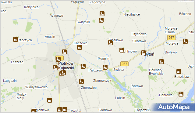 mapa Rogalin gmina Piotrków Kujawski, Rogalin gmina Piotrków Kujawski na mapie Targeo