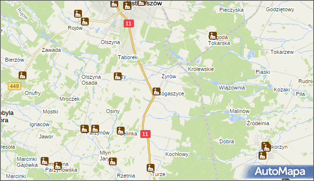 mapa Rogaszyce gmina Ostrzeszów, Rogaszyce gmina Ostrzeszów na mapie Targeo