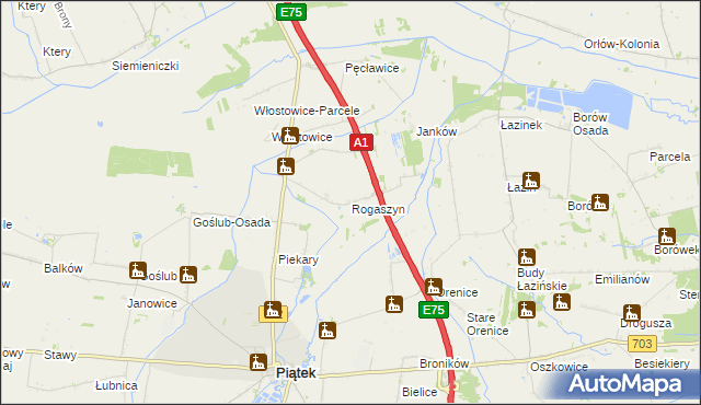 mapa Rogaszyn gmina Piątek, Rogaszyn gmina Piątek na mapie Targeo