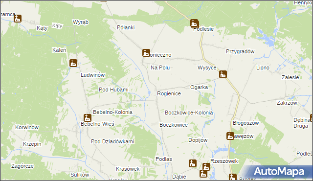 mapa Rogienice gmina Włoszczowa, Rogienice gmina Włoszczowa na mapie Targeo